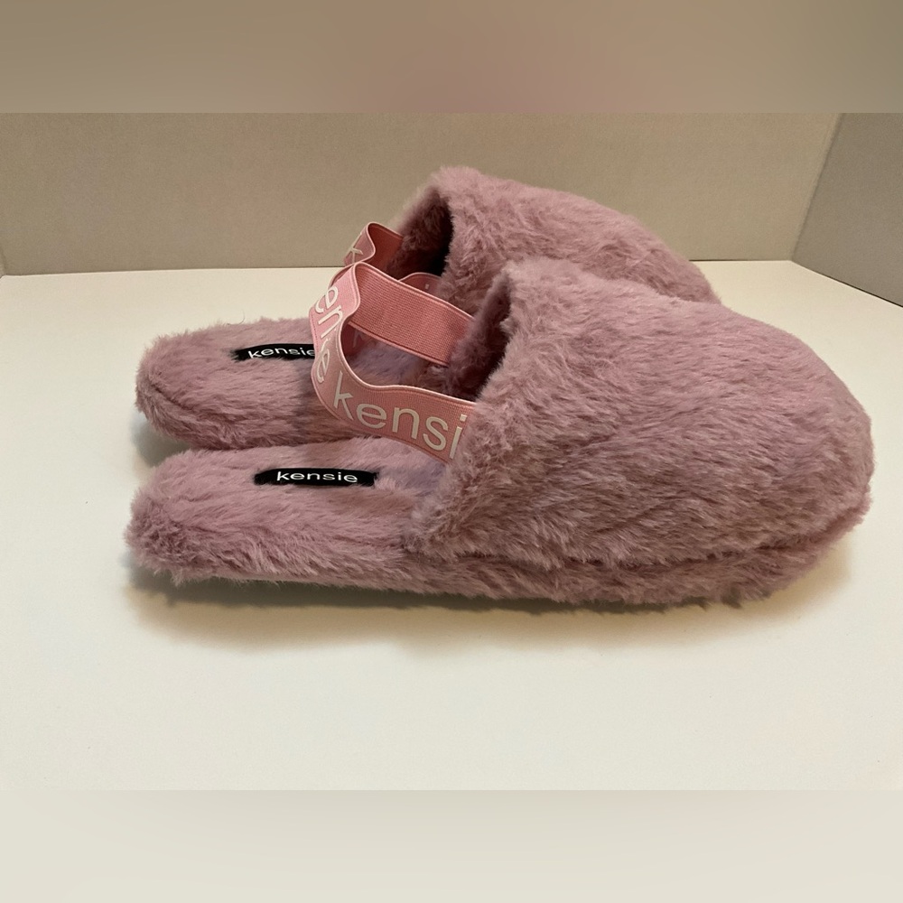 Kensie Slingback fluffy faux fur plush memory foam slippers XL